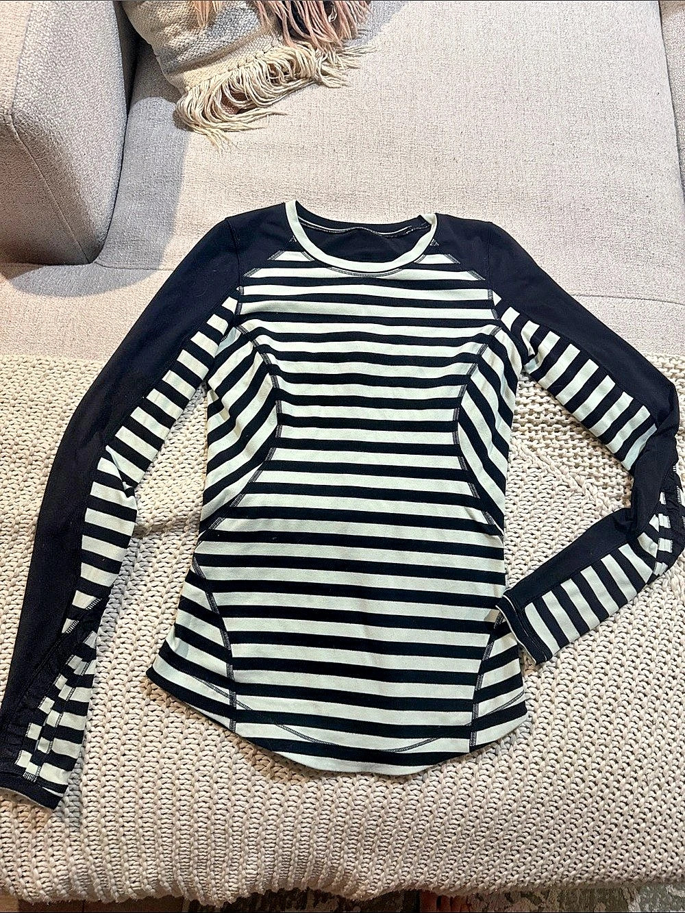 lululemon Full Tilt Long Sleeve Striped Top Black & White